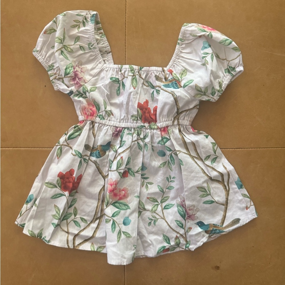 Hill House Home x Diane Hill White Floral Puff-Sleeve Dress Pink & Blue